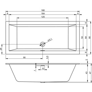 Акриловая ванна Riho Rething Cubic Fall 180x80 заполнение через перелив (B106013005)