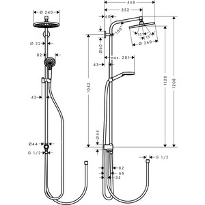 Душевой гарнитур Hansgrohe Crometta S 240 EcoSmart с верхним душем Reno (27270000) в Москвe