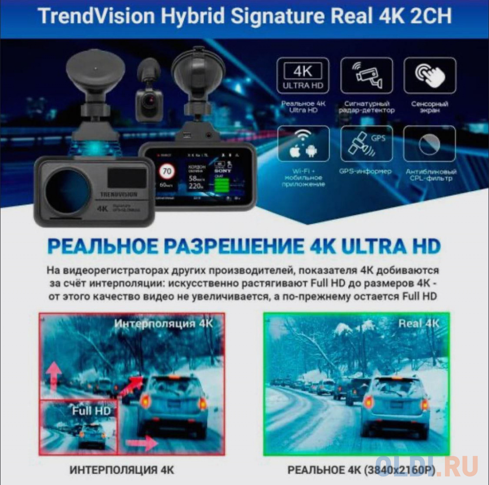 Видеорегистратор TrendVision TDR-725 Real 4K 2CH черный 8Mpix 2160x3840 2160p 170гр. GPS NT96670