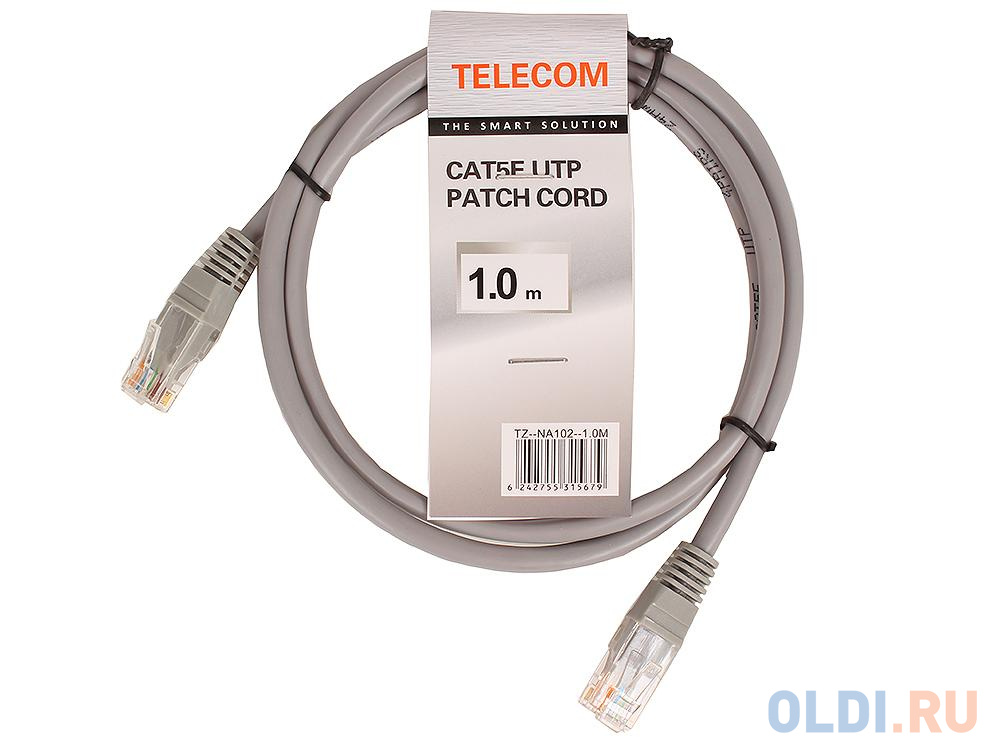 Патч-корд литой "Telecom" UTP кат.5е 1,0м серый <NA102-1M>