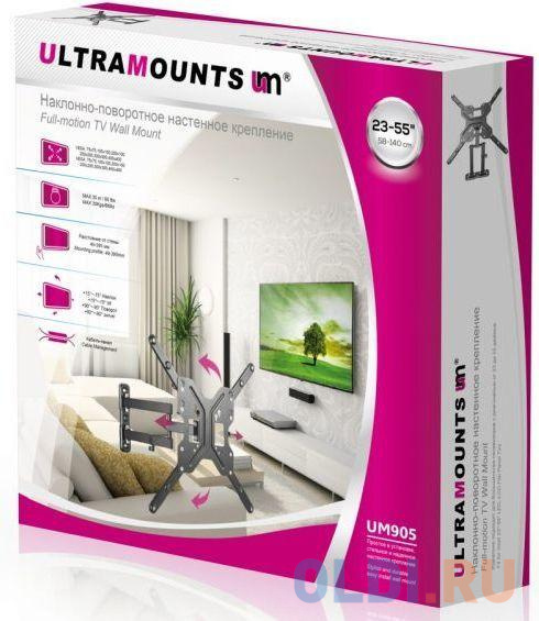 Кронштейн для телевизора Ultramounts UM 905 черный 23"-55" макс.30кг настенный поворотно-выдвижной и наклонный в Москвe