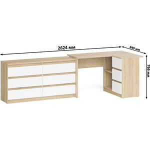 Комплект СВК Мори Стол компьютерный МС-16 правый + Комод МК1380.6, цвет дуб сонома/белый