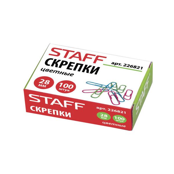 Скрепки STAFF, 28 мм, цветные, 100 шт., в картонной коробке, 226821, (20 шт.) в Москвe