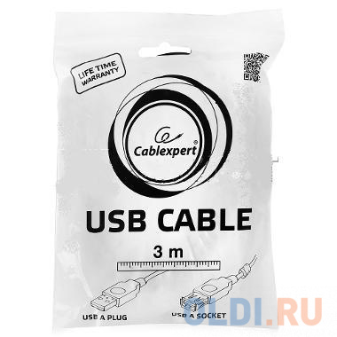 Кабель удлинитель USB 2.0 Pro Gembird CCF-USB2-AMAF-10, AM/AF 3м, экран , феррит.кольцо,  черный, пакет