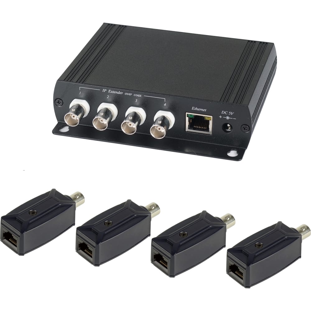 Комплект для передачи Ethernet от 4-х устройств по коаксиальному кабелю SC&T