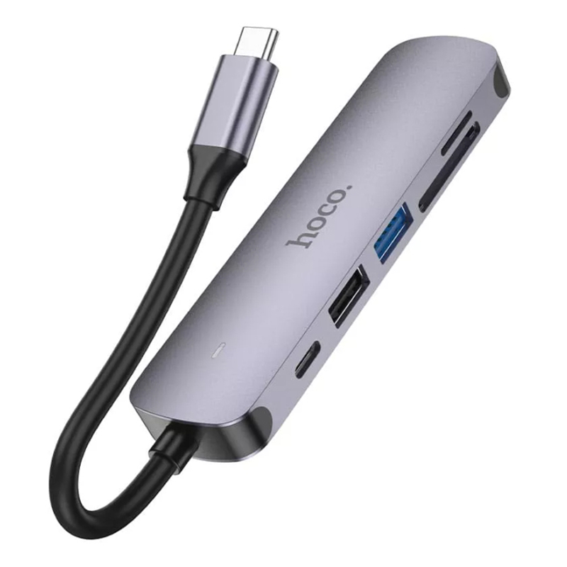 Хаб USB Hoco HB28 USB-C - HDTV + USB 3.0 + USB 2.0+SD+TF Grey 6931474769336