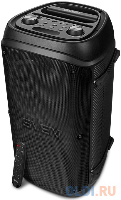 Мобильные колонки SVEN PS-800 2.0 чёрные (2x50 W, mini Jack, 2 х 6.35 мм Jack, USB, NFC, Bluetooth, FM, micro SD, ПДУ, 2 x 4400 мA, LED подсветка)