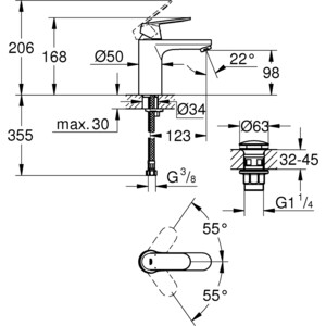 Смеситель для раковины Grohe Eurosmart Cosmopolitan с донным клапаном, хром (23926000)