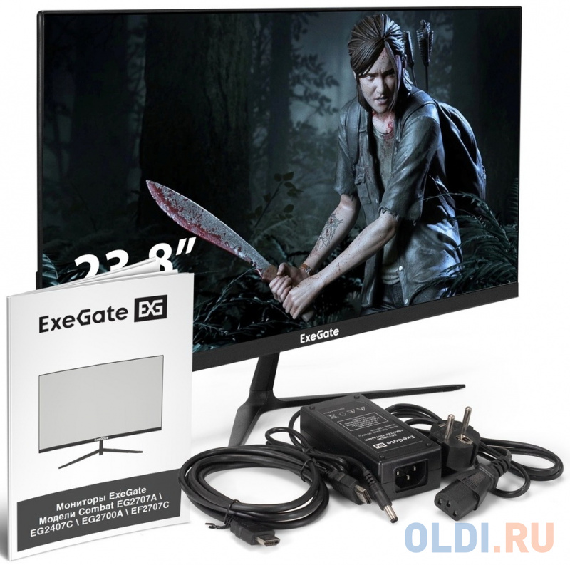 Монитор игровой 165 Гц 23.8" ExeGate Combat EG2407C (IPS LED Grade A+, FHD, 1920x1080@165Гц, 16:9, 300cd/m2, 1000:1, 178°/178°, 1ms, HDMI, Displa в Москвe