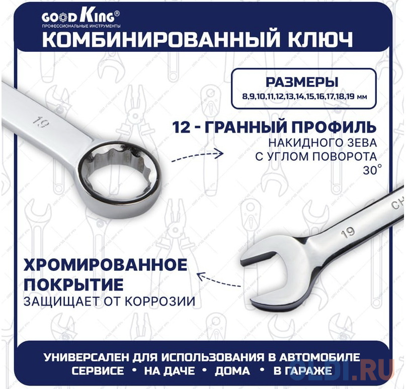 GOODKING Набор инструментов для автомобиля 61 предмет 1/4 1/2 трещотка 72 зуба B-10061 в Москвe