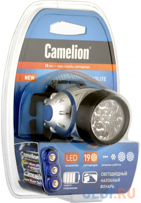 Фонарь CAMELION LED5313-19F4  налобн металлик 19led 4 реж 3xr03 в компл пласт блист в Москвe