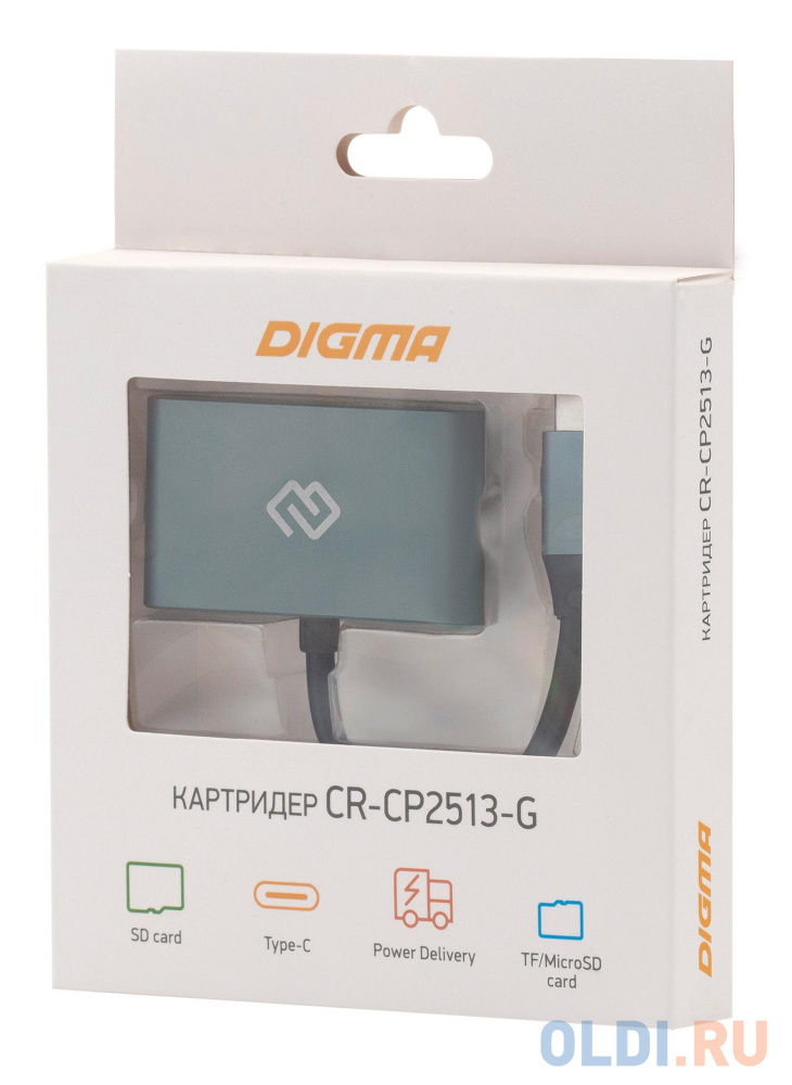 Устройство чтения карт памяти Type C Digma CR-СP2513-G серебристый в Москвe