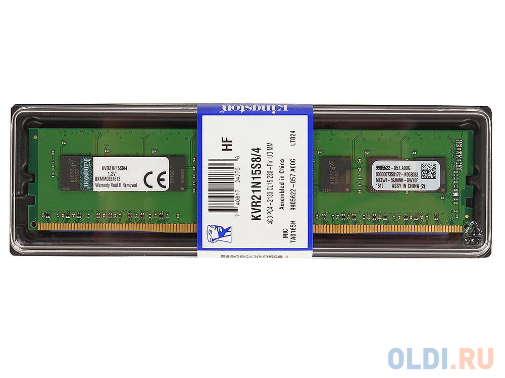 Оперативная память для компьютера Kingston KVR21N15S8/4 DIMM 4Gb DDR4 2133MHz в Москвe