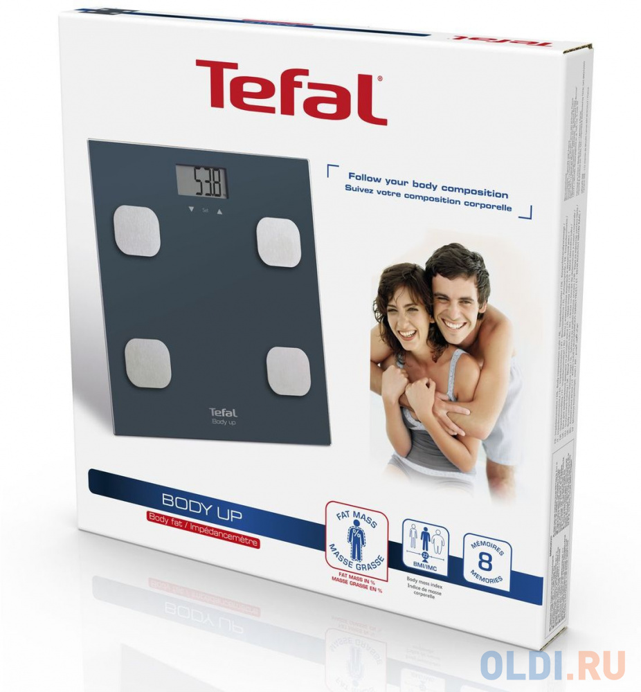 Весы напольные TEFAL Body Up BM2520V0, электронные, максимальная нагрузка 150 кг, квадрат, стекло, серые, 2100111795 в Москвe