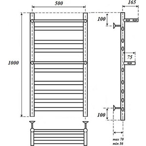 Полотенцесушитель водяной Point Артемида П8 500x1000 c полкой, хром (PN14150P)