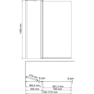 Шторка для ванны Wasserkraft Berkel 110х140 матовая, хром (48P02-110L Matt glass Fixed)