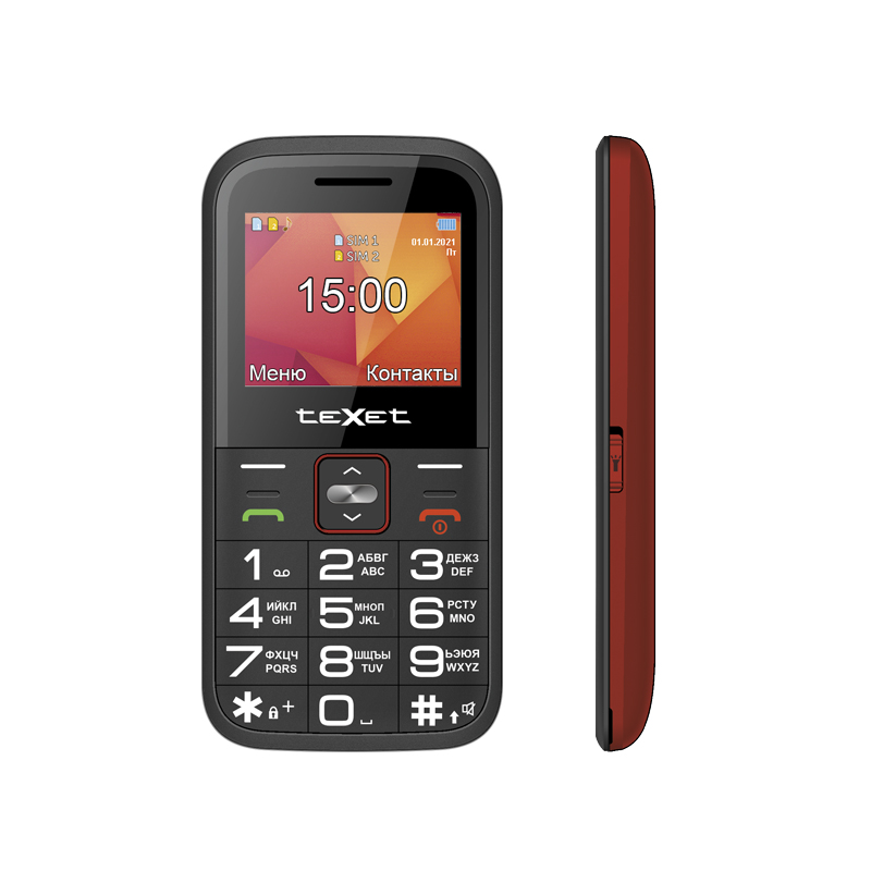 Мобильный телефон teXet TM-B418, 2.2" 220x176 TFT, 1xCam, 2-Sim, 1400 мА·ч, micro-USB, красный