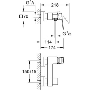 Смеситель для душа Grohe Eurocube с душевым гарнитуром, хром (23145000, 27389002)