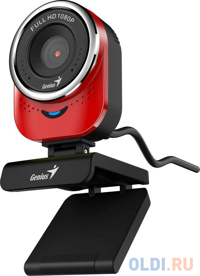 GENIUS QCam 6000, red, Full-HD 1080p webcam, universal clip, 360 degree swivel, USB, built-in microphone, rotation 360 degree, tilt 90 degree