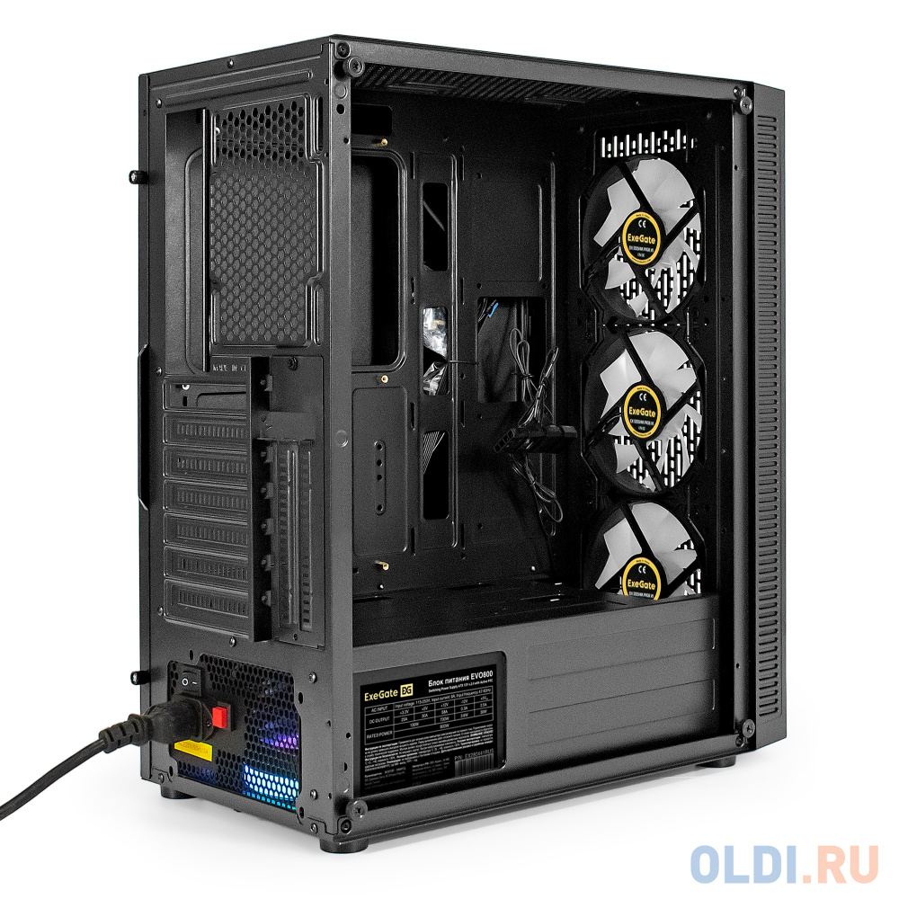 Корпус Miditower ExeGate EVO-5001A-EVO800 (ATX, БП EVO800RGB с вент. 12 см, 2*USB+1*USB3.0+HD Audio, черный, 3 вент.12см с RGB подсветкой, боковая пан в Москвe