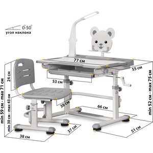 Комплект мебели (столик + стульчик) Mealux BD-04 XL Teddy WG+Led gray с лампой столешница белая/пластик серый