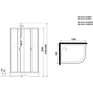 Душевая кабина Niagara NG-3512-14LBKT 120х80х210-240 левая в Москвe