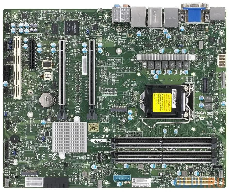 SuperMicro MBD-X12SCA-F-B W-1200 CPU, 4 DIMM slots, Intel W480 controller for 4 SATA3 (6 Gbps) ports, RAID 0,1,5,10, 1 PCI-E 3.0 x4, 2 PCI-E 3.0 x16 s