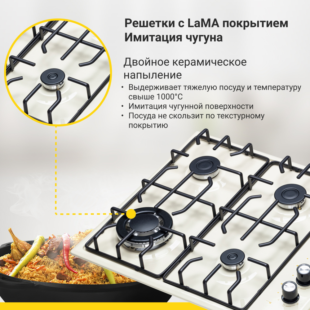 Газовая варочная поверхность Simfer H60Q41R571 (газ контроль, WOK конфорка) в Москвe