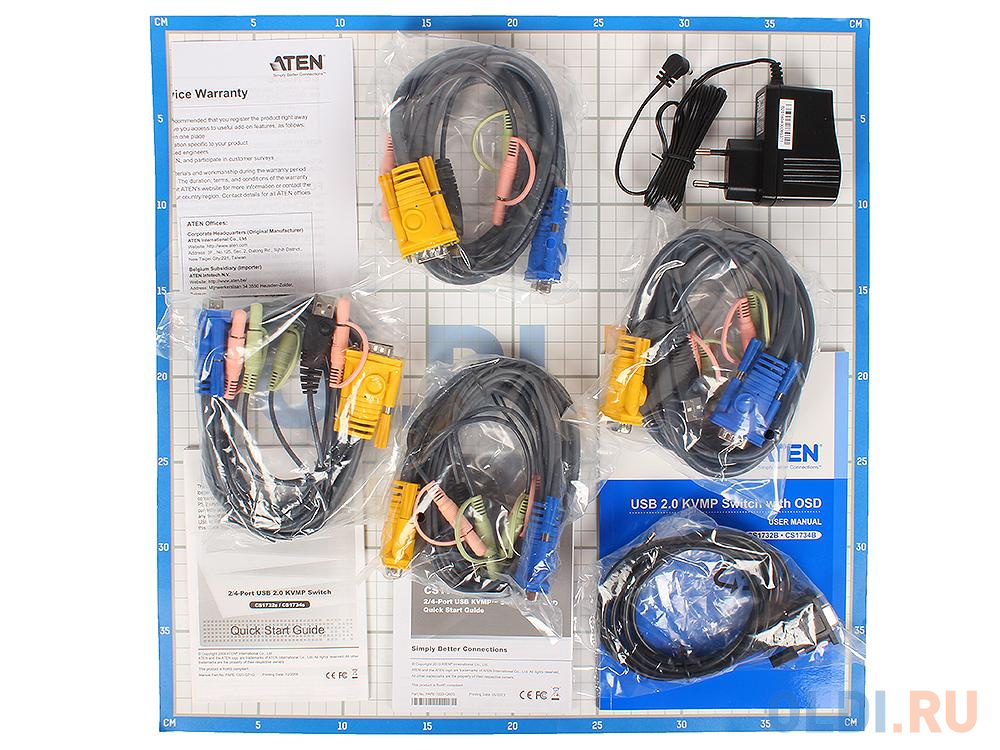 Переключатель ATEN KVM Switch CS1734B-A7-G 4 cpu PS2/USB+VGA, со шнурами USB 2х1.2м.+2х1.8м., 2048x1536, настол., исп.спец.шнуры, OSD, некаскад.