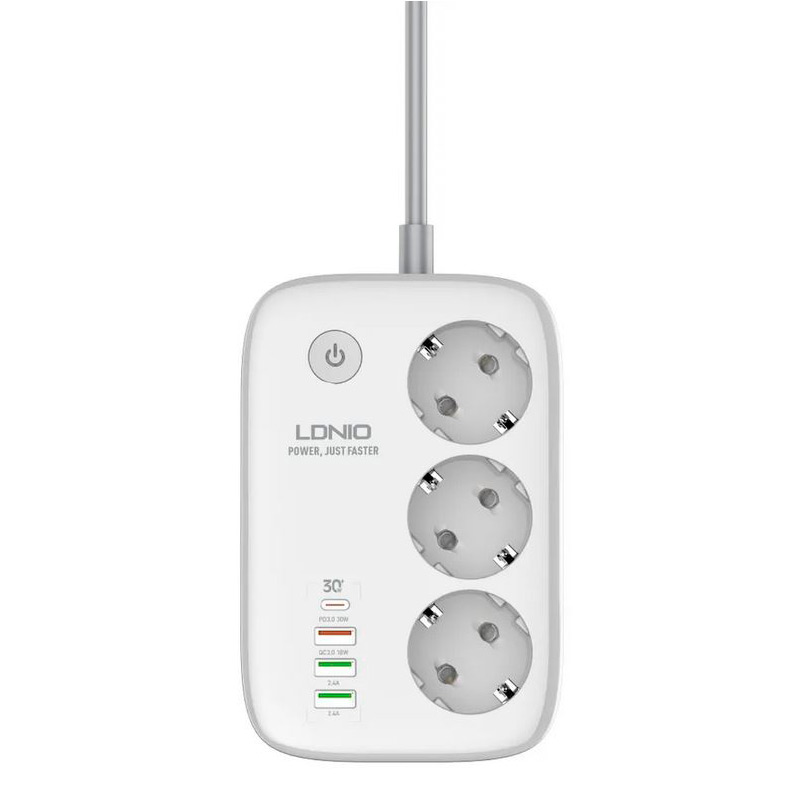 Сетевой фильтр Ldnio SEW3452 5 Sockets 4 USB QC 3.0 PPS PD 3.0 30W White LD_B4595