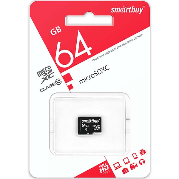 Карта памяти SmartBuy MicroSD 64Gb Class 10 SB64GBSDCL10-00LE