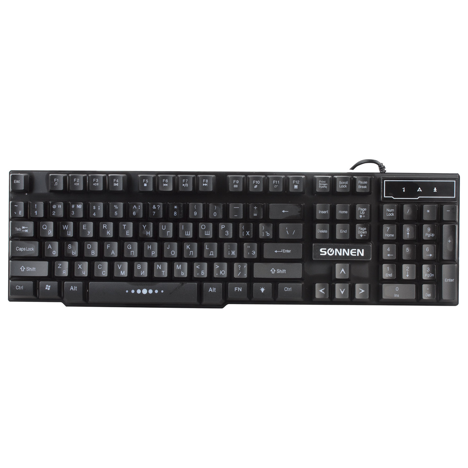 Клавиатура проводная SONNEN KB-7010, мембранная, подсветка, USB, черный (512653)