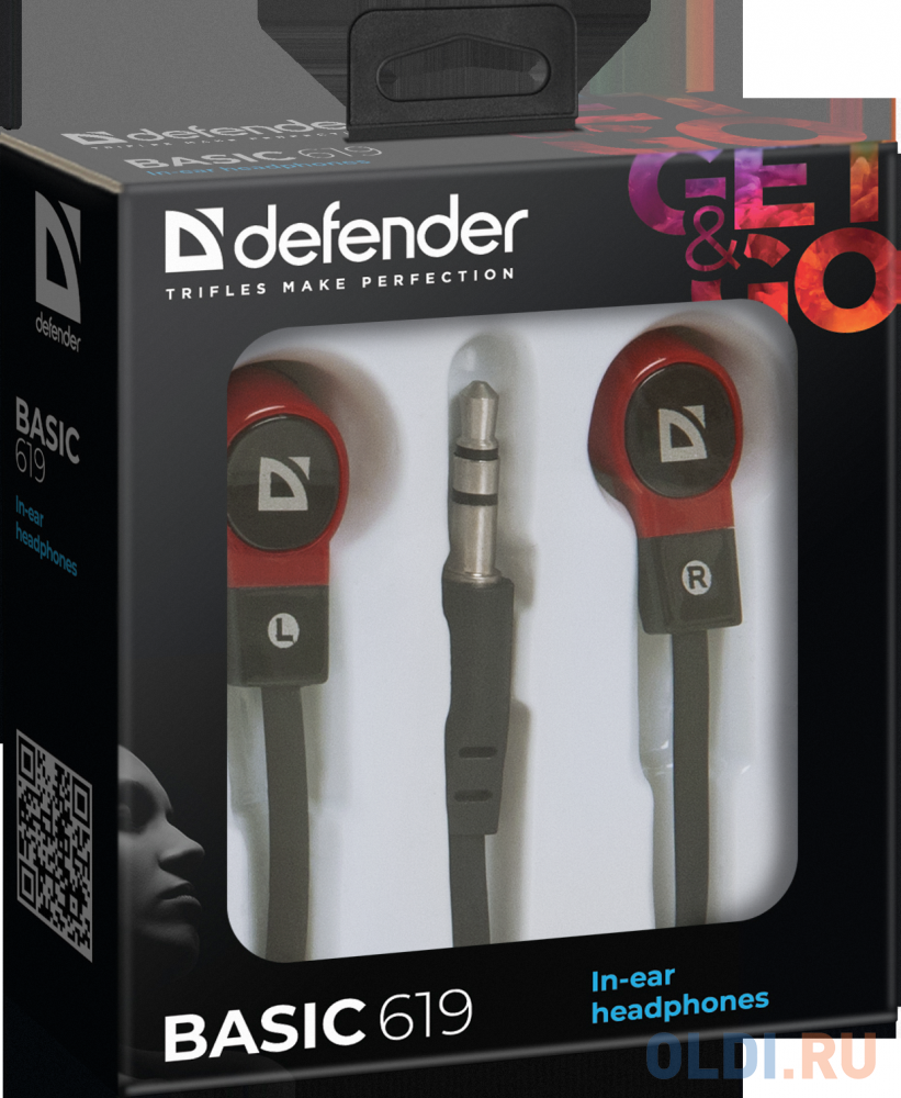 Наушники Defender Basic-619 Black/red кабель 1,1 м