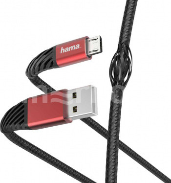 Кабель USB 2.0(Am)-Micro USB, угловой, 2A, 1.5м, черный/красный Hama (00187216)