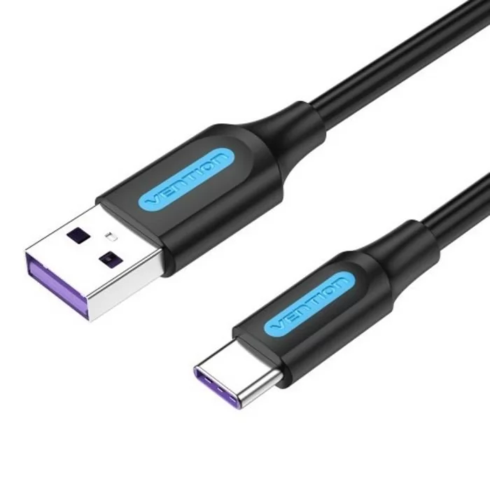 Кабель USB-USB Type-C, быстрая зарядка, 5А, 50 см, черный, Vention (CORBD)