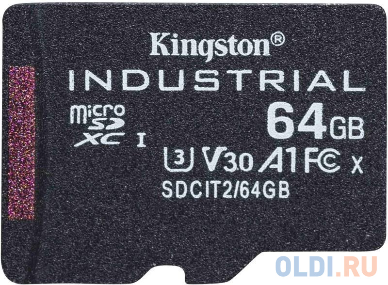 Промышленная карта памяти microSDXC Kingston, 64 Гб Class 10 UHS-I U3 V30 A1 TLC в режиме pSLC, темп. режим от -40? до +85?