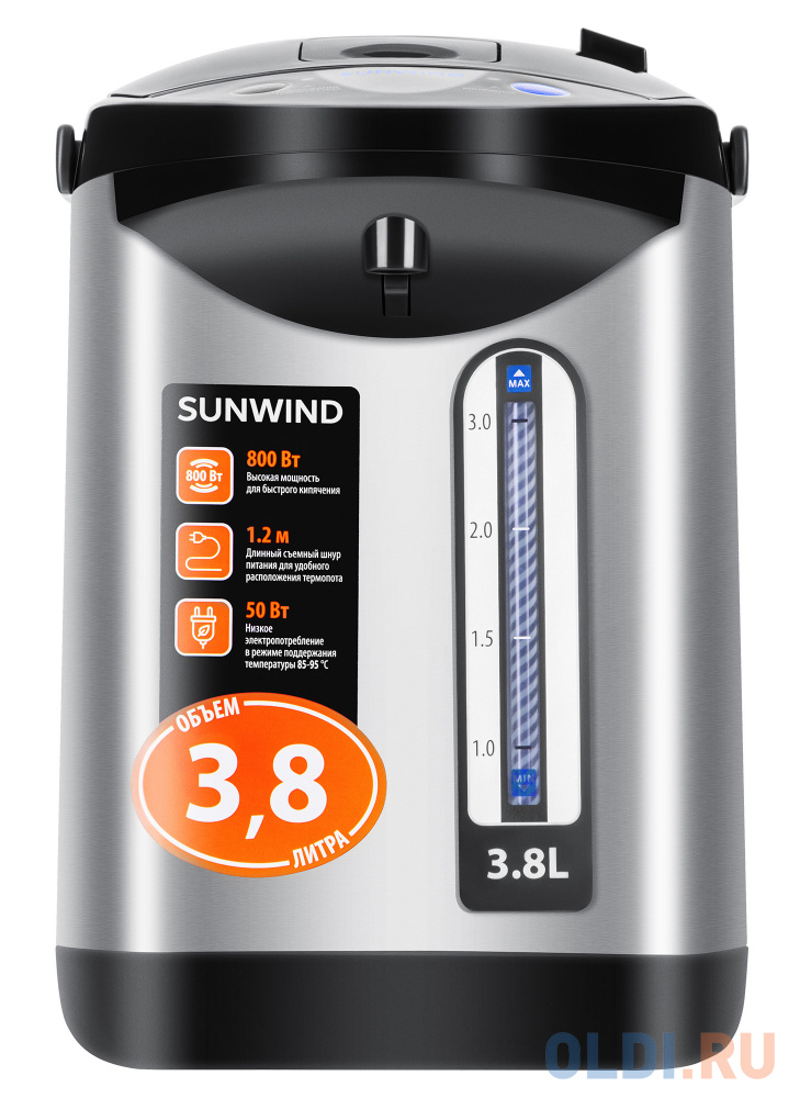 Термопот SunWind SUN-TP-2 800 Вт серебристый чёрный 3.8 л металл/пластик