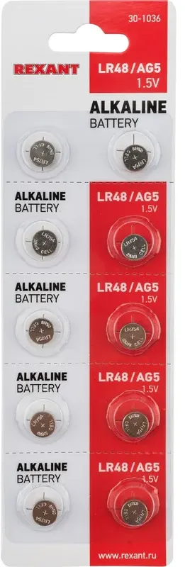 Батарея REXANT для часов, AG5,393,LR754,LR48, 1.5V, 10 шт. (30-1036) в Москвe