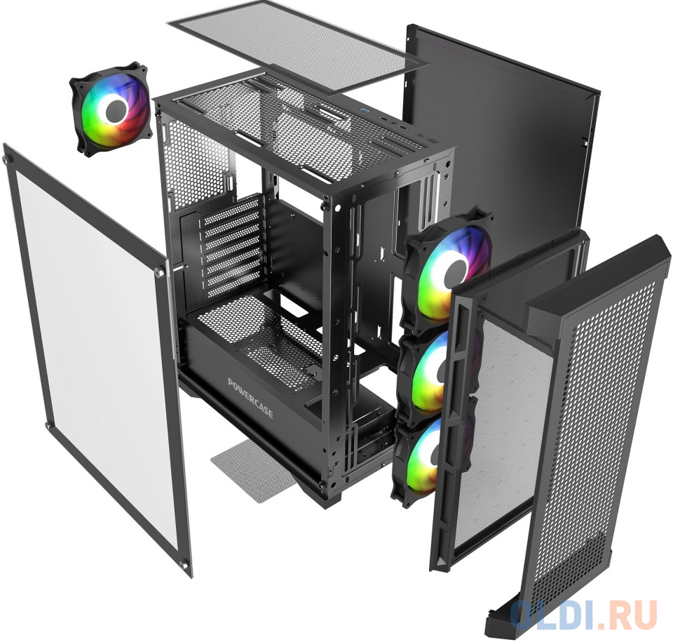 Powercase Ultimate Black, Tempered Glass, 4x 120mm ARGB fans, ARGB HUB, чёрный, ATX  (CUB-A4)