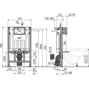 Инсталляция для унитаза AlcaPlast Sadromodul с клавишей, белая (AM101/850, M70) в Москвe