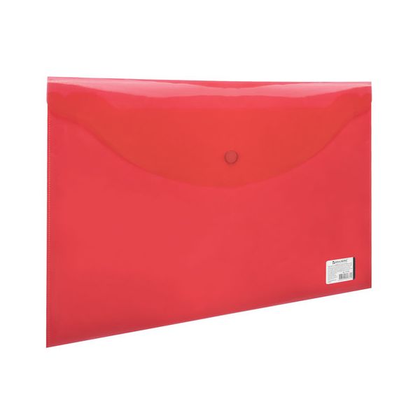 Папка-конверт с кнопкой BRAUBERG, А4, до 100 листов, прозрачная, красная, 0,15 мм, 221636, (45 шт.)