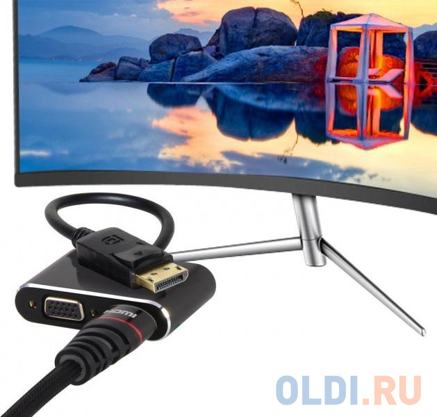 Кабель-переходник DisplayPort(M) ---> HDMI(F)+VGA(F)4K@30Hz VCOM Allum shell<CG640M-0.15> в Москвe