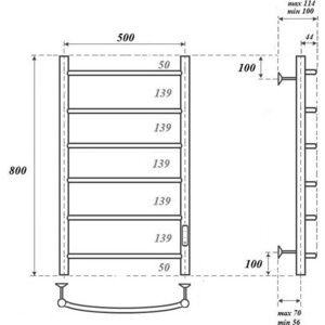 Полотенцесушитель электрический Point Афина П6 500x800 диммер справа (PN04858W)