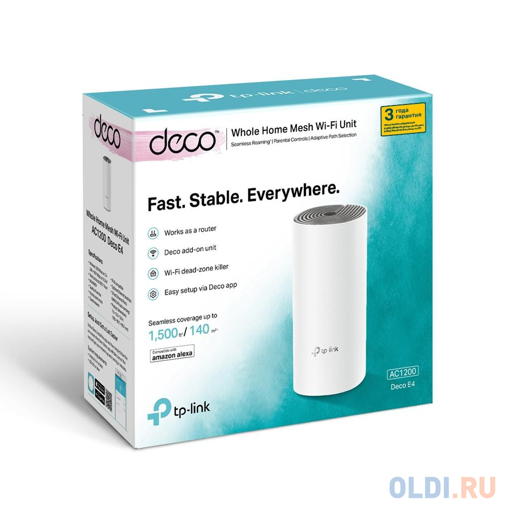 Wi-Fi система TP-LINK DECO E4(1-pack) 802.11abgnac 1167Mbps 2.4 ГГц 5 ГГц 2xLAN белый в Москвe