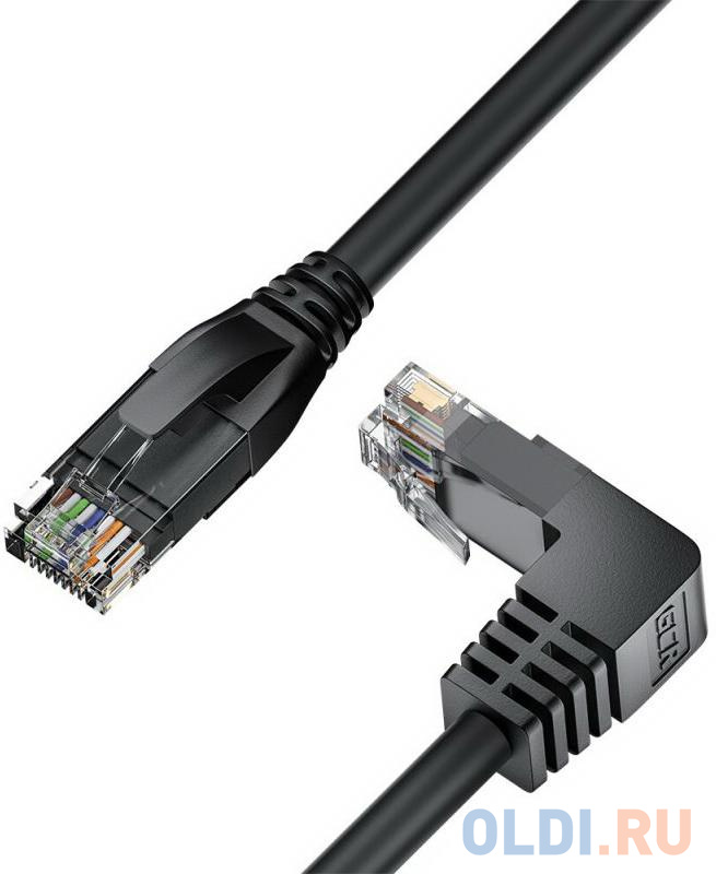 GCR Патч-корд прямой 2.0m UTP кат.5e, черный, верхний угол, литой, ethernet high speed, RJ45, T568B, GCR-53200