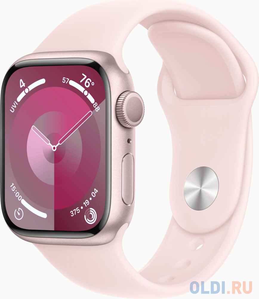 Смарт-часы Apple Watch Series 9 A2978 41мм OLED корп.розовый Sport Band рем.светло-розовый разм.брасл.:150-200мм (MR943LL/A) в Москвe