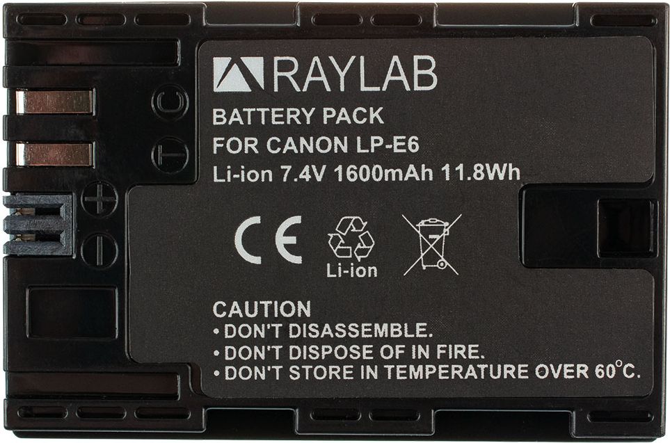Аккумулятор Raylab RL-LPE6 1600мАч (для EOS 6D 60D, 70D, 80D, 7D, 5D mark II, mark III)