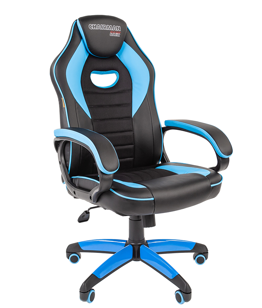 Компьютерное кресло Chairman game 16 чёрный/голубой