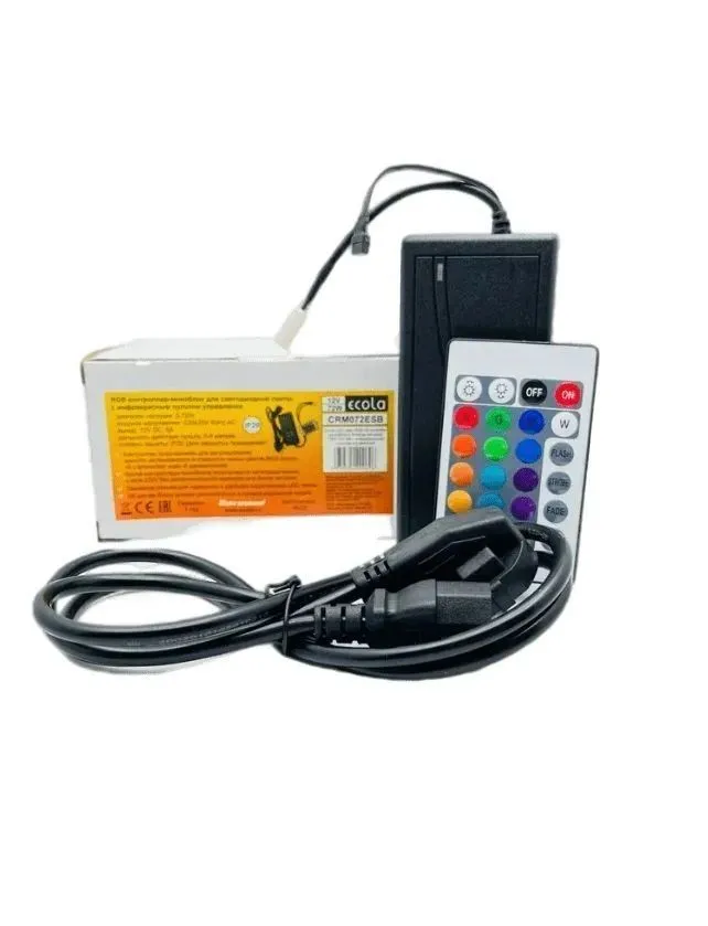 Контроллер Ecola LED strip 72 Вт для светодиодной ленты, моноблок с блоком питания с ИК пультом, черный (CRM072ESB)