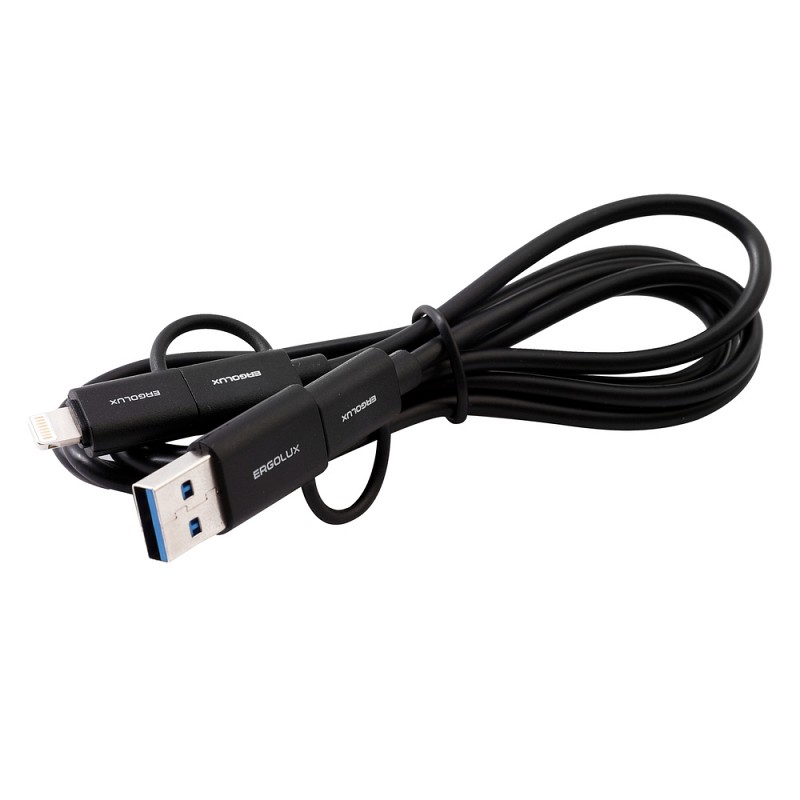 Аксессуар Ergolux USB - Type-C-Type-C-Lightning 5А 1.2m Black ELX-CDC07-C02